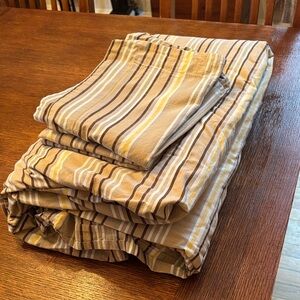 Pottery Barn Kids Tan and Brown Striped Fabric Duvet Cover with 3 Shams